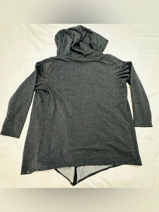 JUICY COUTURE BLACK METALLIC HOODED DRAPE OPEN FRONT CARDIGAN ATHLEISURE XL - Picture 3 of 9